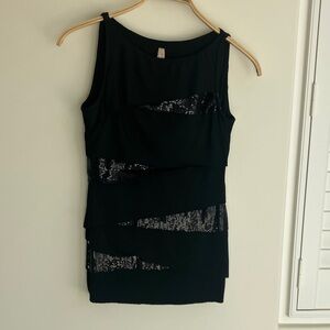 BAILEY 44 Black Sleeveless Top with Sequins Formfitting Longer Length Size M NWT